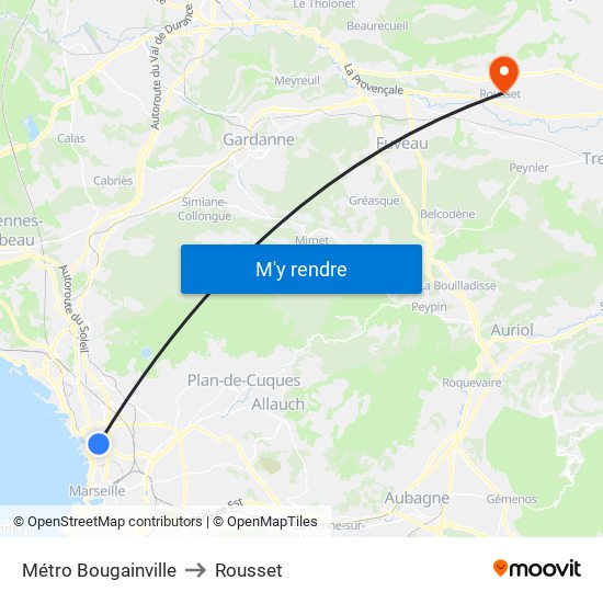 Métro Bougainville to Rousset map