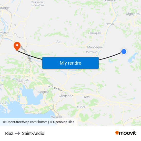 Riez to Saint-Andiol map
