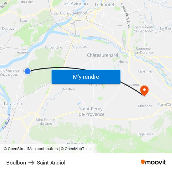 Boulbon to Saint-Andiol map