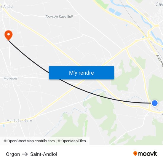 Orgon to Saint-Andiol map