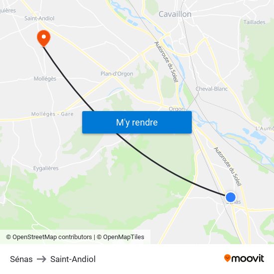 Sénas to Saint-Andiol map