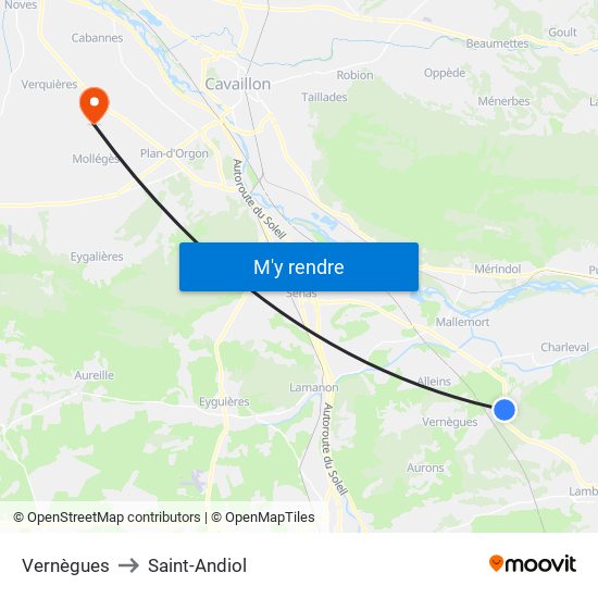 Vernègues to Saint-Andiol map