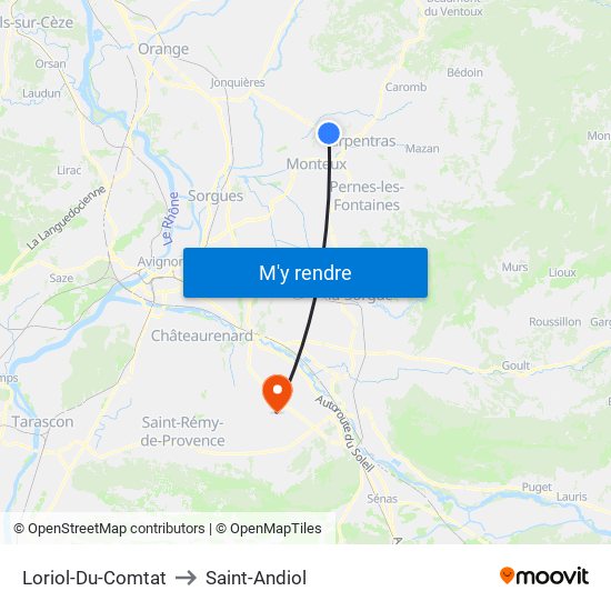 Loriol-Du-Comtat to Saint-Andiol map