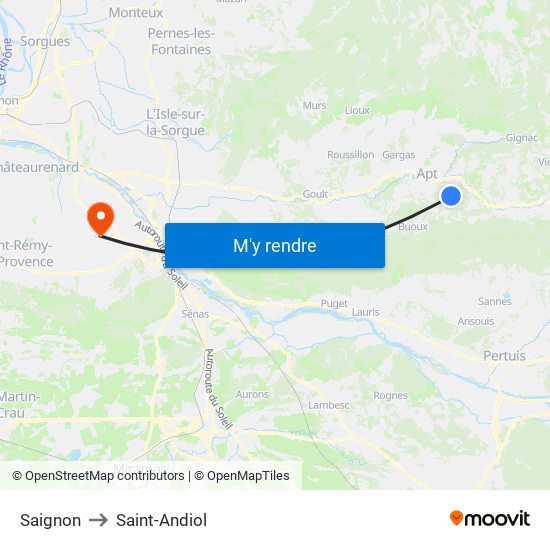 Saignon to Saint-Andiol map