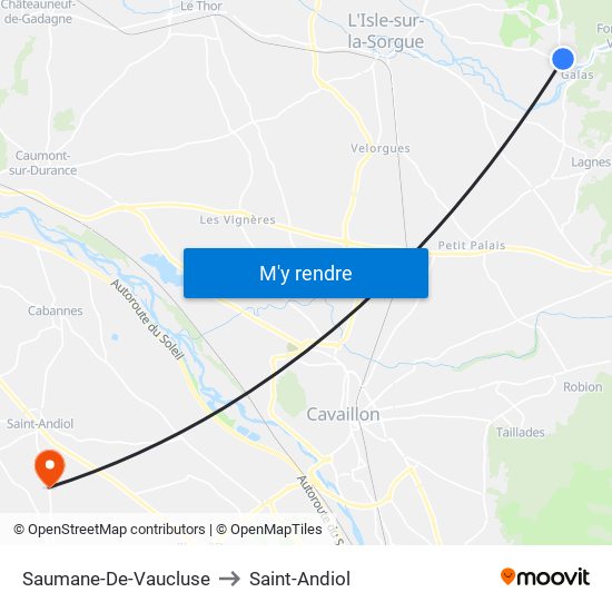 Saumane-De-Vaucluse to Saint-Andiol map