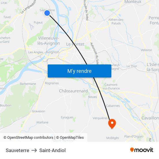 Sauveterre to Saint-Andiol map