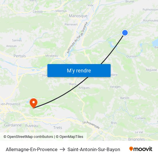Allemagne-En-Provence to Saint-Antonin-Sur-Bayon map