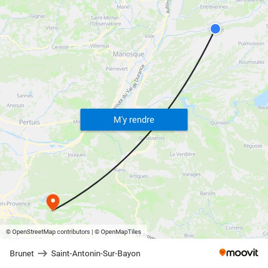 Brunet to Saint-Antonin-Sur-Bayon map