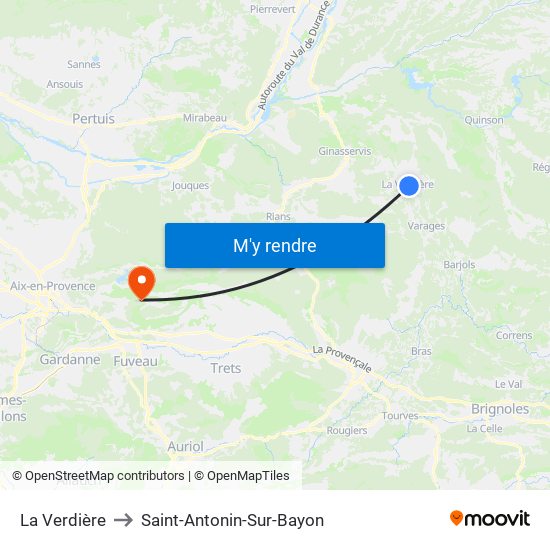 La Verdière to Saint-Antonin-Sur-Bayon map