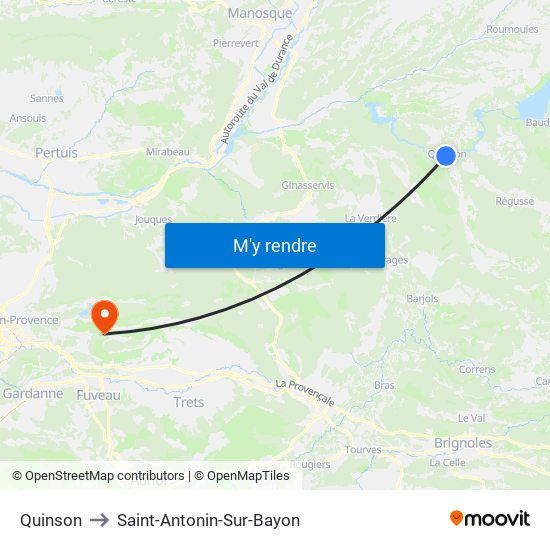 Quinson to Saint-Antonin-Sur-Bayon map