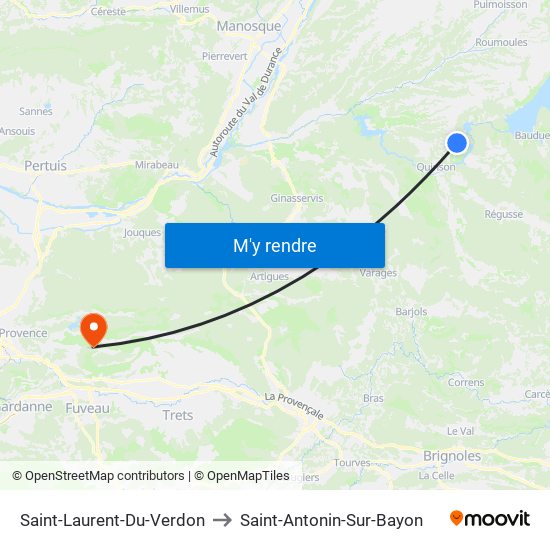 Saint-Laurent-Du-Verdon to Saint-Antonin-Sur-Bayon map