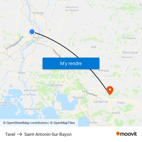 Tavel to Saint-Antonin-Sur-Bayon map