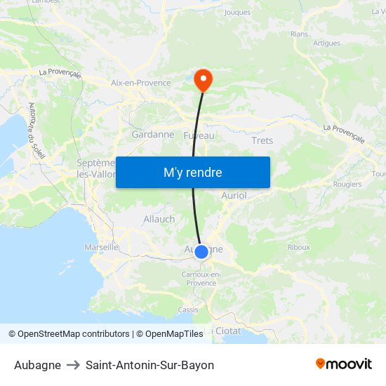 Aubagne to Saint-Antonin-Sur-Bayon map