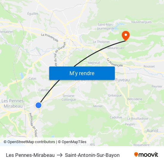 Les Pennes-Mirabeau to Saint-Antonin-Sur-Bayon map