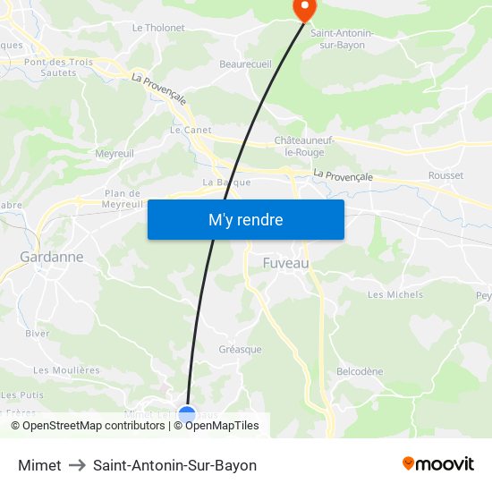 Mimet to Saint-Antonin-Sur-Bayon map