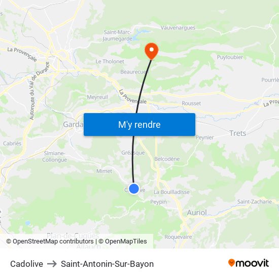 Cadolive to Saint-Antonin-Sur-Bayon map