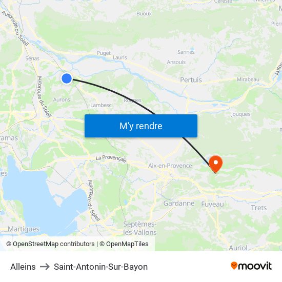 Alleins to Saint-Antonin-Sur-Bayon map