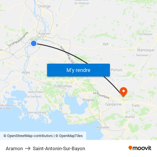 Aramon to Saint-Antonin-Sur-Bayon map
