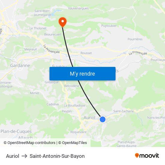 Auriol to Saint-Antonin-Sur-Bayon map