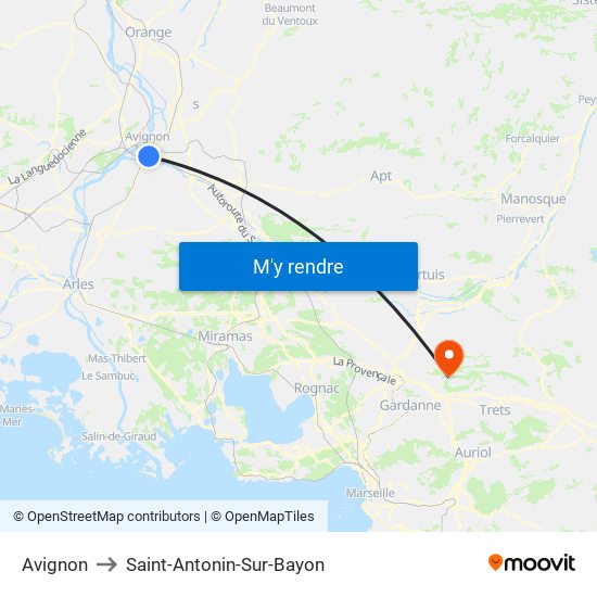 Avignon to Saint-Antonin-Sur-Bayon map