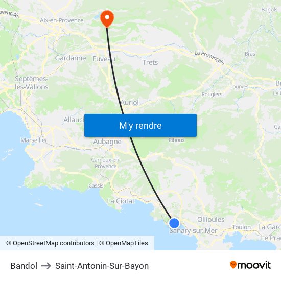 Bandol to Saint-Antonin-Sur-Bayon map