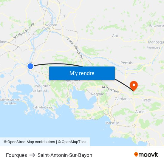 Fourques to Saint-Antonin-Sur-Bayon map
