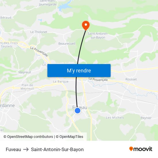 Fuveau to Saint-Antonin-Sur-Bayon map