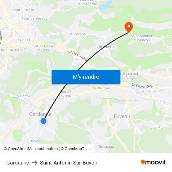 Gardanne to Saint-Antonin-Sur-Bayon map