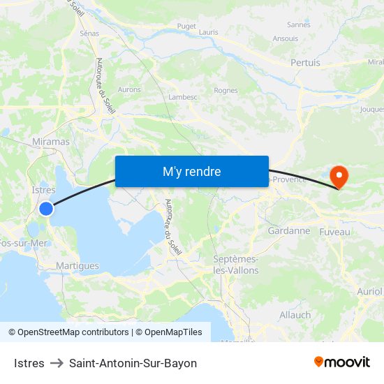 Istres to Saint-Antonin-Sur-Bayon map