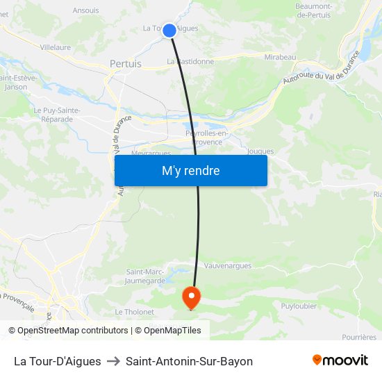 La Tour-D'Aigues to Saint-Antonin-Sur-Bayon map