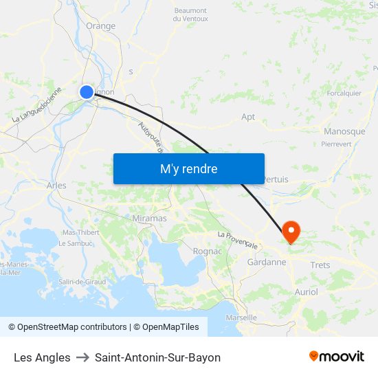 Les Angles to Saint-Antonin-Sur-Bayon map
