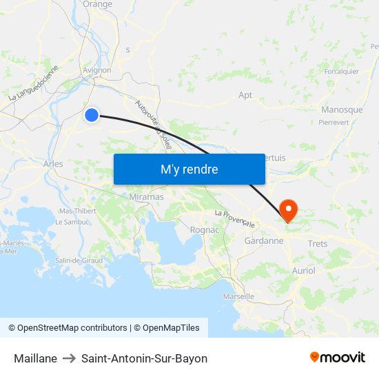 Maillane to Saint-Antonin-Sur-Bayon map