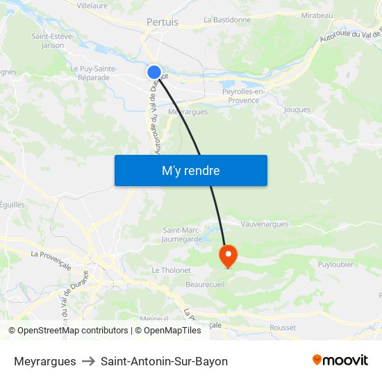 Meyrargues to Saint-Antonin-Sur-Bayon map