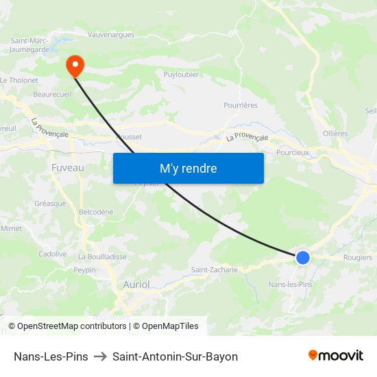 Nans-Les-Pins to Saint-Antonin-Sur-Bayon map