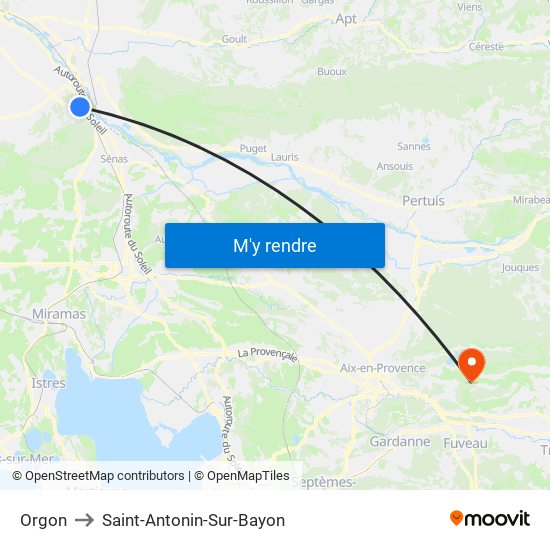 Orgon to Saint-Antonin-Sur-Bayon map