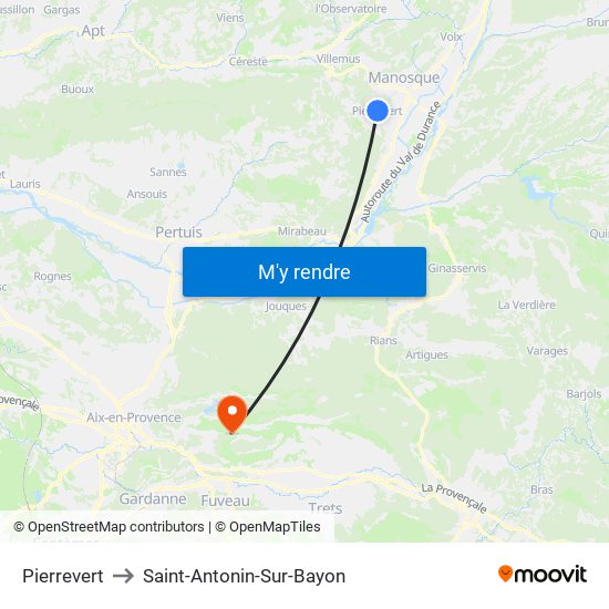 Pierrevert to Saint-Antonin-Sur-Bayon map