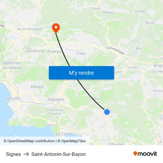 Signes to Saint-Antonin-Sur-Bayon map