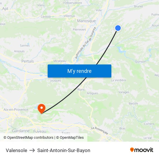 Valensole to Saint-Antonin-Sur-Bayon map