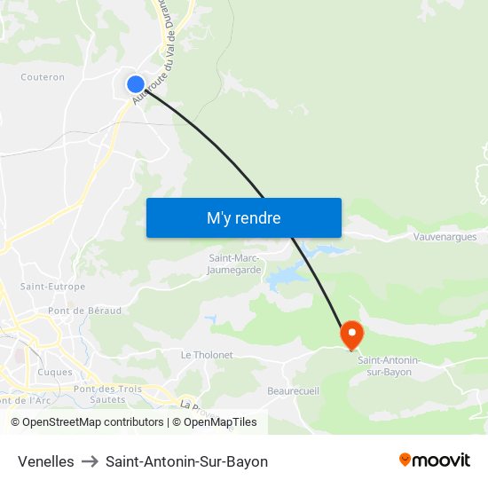Venelles to Saint-Antonin-Sur-Bayon map