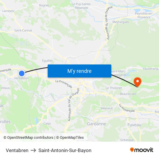 Ventabren to Saint-Antonin-Sur-Bayon map