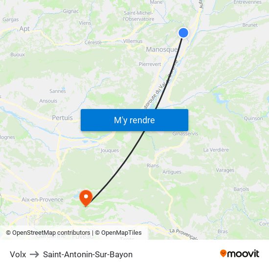 Volx to Saint-Antonin-Sur-Bayon map