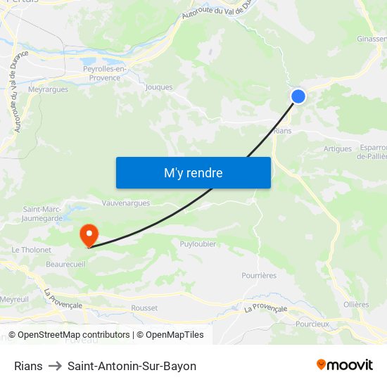 Rians to Saint-Antonin-Sur-Bayon map