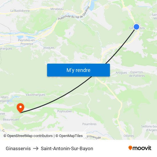 Ginasservis to Saint-Antonin-Sur-Bayon map