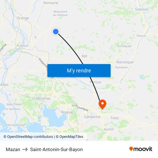 Mazan to Saint-Antonin-Sur-Bayon map
