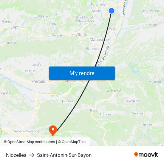 Niozelles to Saint-Antonin-Sur-Bayon map