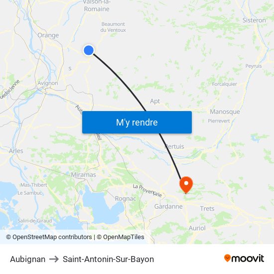 Aubignan to Saint-Antonin-Sur-Bayon map