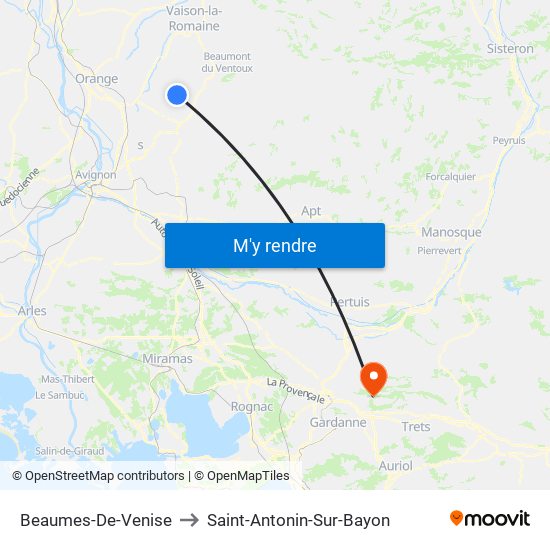 Beaumes-De-Venise to Saint-Antonin-Sur-Bayon map