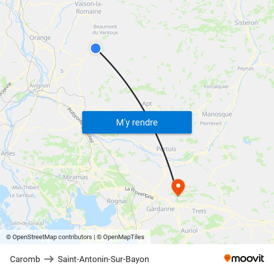 Caromb to Saint-Antonin-Sur-Bayon map