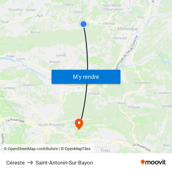 Céreste to Saint-Antonin-Sur-Bayon map