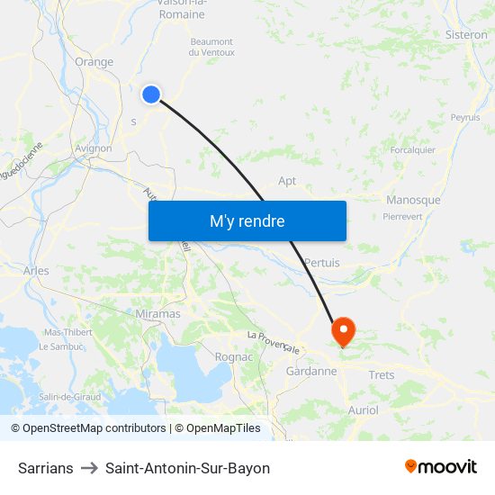 Sarrians to Saint-Antonin-Sur-Bayon map